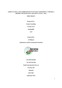 Agricultural and Agribusiness Status Quo Assessment: Uthukela District Municipality: Kwazulu-Natal : 2012