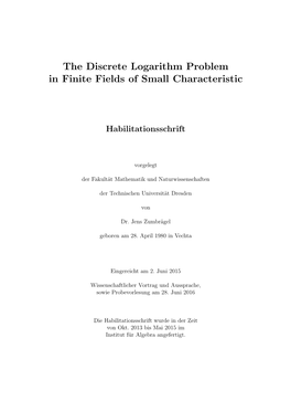 The Discrete Logarithm Problem in Finite Fields of Small Characteristic