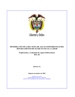 Memoria Técnica Del Mapa De Aguas Subterráneas Del Departamento De Sucre En Escala 1:250.00