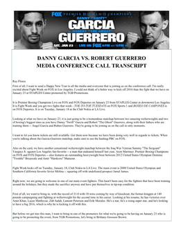 Danny Garcia Vs. Robert Guerrero Media Conference Call Transcript