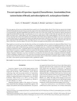 Characiformes: Anostomidae) from Eastern Basins of Brazil, and Redescription of L