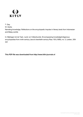 T. Day W. Derks Narrating Knowledge; Reflections on the Encyclopedic Impulse in Literary Texts from Indonesian and Malay Worlds