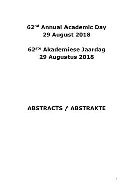 62Nd Annual Academic Day 29 August 2018 62Ste Akademiese