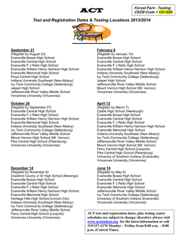 Test and Registration Dates & Testing Locations 2013/2014