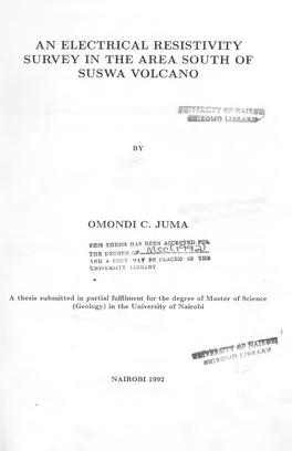 An Electrical Resistivity Survey in the Area South of Suswa Volcano