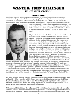 Wanted: John Dillinger His Life, Death, and Burial