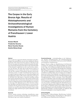 The Corpse in the Early Bronze Age. Results of Histotaphonomic And