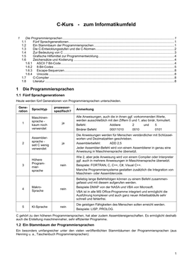 C-Kurs - Zum Informatikumfeld