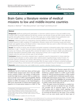 A Literature Review of Medical Missions to Low and Middle-Income Countries Alexandra LC Martiniuk1,2*, Mitra Manouchehrian3, Joel a Negin4 and Anthony B Zwi5