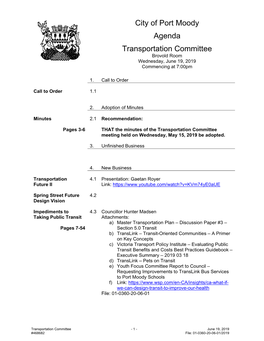 City of Port Moody Agenda Transportation Committee