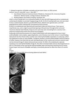 1. Delayed Recognition of Bladder Exstrophy and Persistent Cloaca: an OEIS Variant Authors: Itunu O