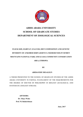 Addis Ababa University School of Graduate Studies Department of Zoological Sciences