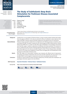 The Study of Subthalamic Deep Brain Stimulation for Parkinson Disease