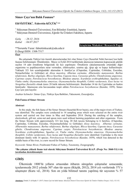 Simav Çayı'nın Balık Faunası* GİRİŞ Ülkemizde 1800'Lü Yılların