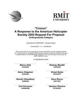 Cronus a Response to the American Helicopter Society 2005 Request for Proposal Undergraduate Category