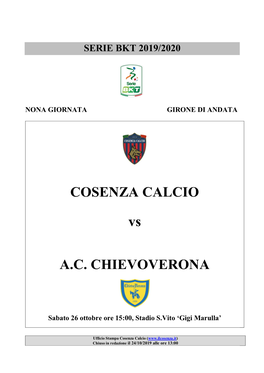 COSENZA CALCIO Vs A.C. CHIEVOVERONA