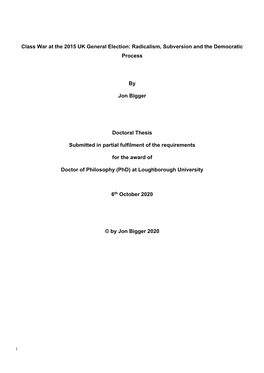 Class War at the 2015 UK General Election: Radicalism, Subversion and the Democratic Process