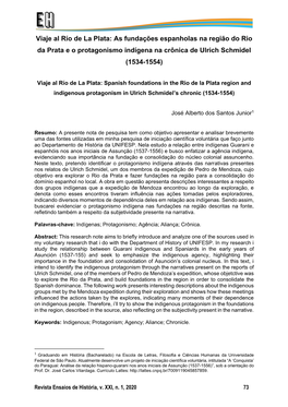 Viaje Al Río De La Plata: As Fundações Espanholas Na Região Do Rio Da Prata E O Protagonismo Indígena Na Crônica De Ulrich Schmidel (1534-1554)