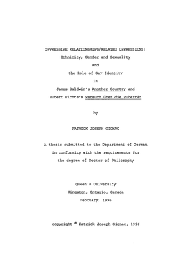 Ethnicity, Gender and Sexuality and the Role of Gay Identity James Baldwin's Anoth