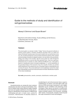 Guide to the Methods of Study and Identification of Soil Gymnamoebae