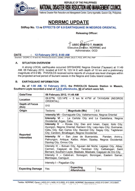 NDRRMC Updste on Sitrep No.13 Re Effects of 6.9 Earthquake in Negros