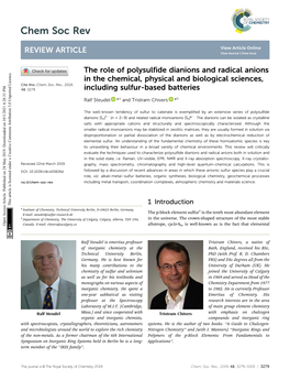 The Role of Polysulfide Dianions and Radical Anions in the Chemical, Physical and Biological Sciences, Cite This: Chem