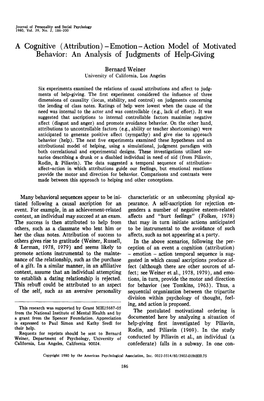 A Cognitive (Attribution)-Emotion-Action Model of Motivated Behavior: an Analysis of Judgments of Help-Giving