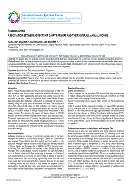 Research Article ASSOCIATION BETWEEN ASPECTS of DAIRY FARMERS and THEIR OVERALL ANNUAL INCOME