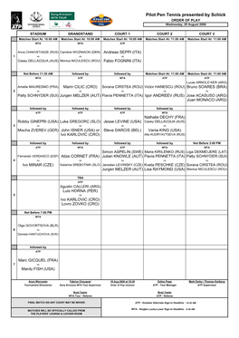 Pilot Pen Tennis Presented by Schick SECOND ORDER of PLAY ATP LOGO Wednesday, 20 August 2008