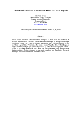 Ethnicity and Nationhood in Pre-Colonial Africa: the Case of Buganda Elliott D. Green Development Studies Institute London Schoo