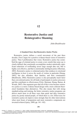 12 Restorative Justice and Reintegrative Shaming