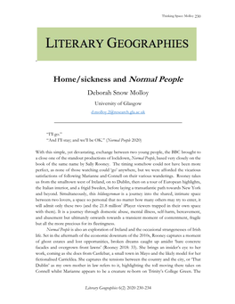 Home/Sickness and Normal People Deborah Snow Molloy University of Glasgow D.Molloy.2@Research.Gla.Ac.Uk ______