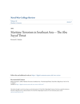 Maritime Terrorism in Southeast Asia—The Abu Sayyaf Threat Rommel C