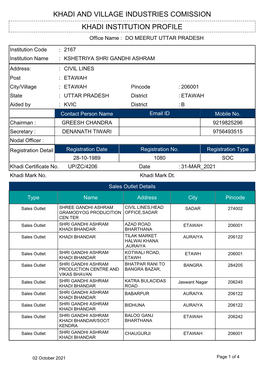 Khadi Institution Profile Khadi and Village Industries