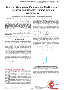 Effect of Geometrical Parameters in Coefficient of Discharge and Reynolds Number Through Venturimeter