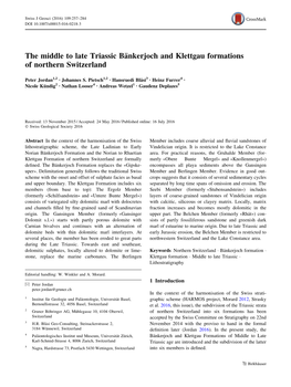 The Middle to Late Triassic Bänkerjoch and Klettgau Formations of Northern Switzerland