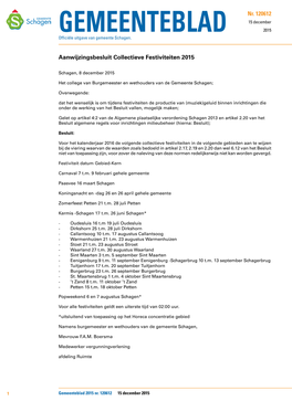 Aanwijzingsbesluit Collectieve Festiviteiten 2015