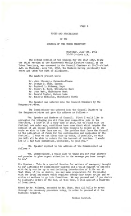 VOTES and PROCEEDINGS of the Page 1 COUNCIL of the YUKON