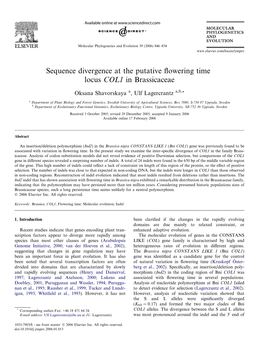 Sequence Divergence at the Putative Flowering Time Locus COL1 In