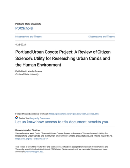 Portland Urban Coyote Project: a Review of Citizen Science's Utility for Researching Urban Canids and the Human Environment