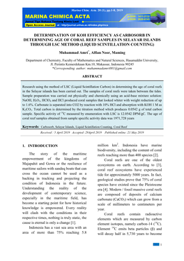 MARINA CHIMICA ACTA P-ISSN : 1411-2132 E-ISSN : 2620-6145 Jurnal Tiga Bahasa Tentang Kimia Laut Open Access Journall at : Http//Journal.Unhas.Ac.Id/Index.Php/Mca