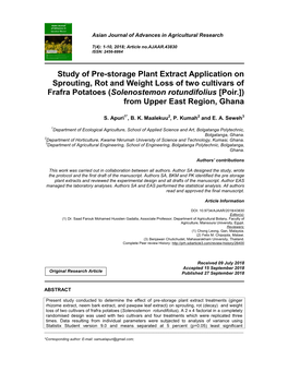 Study of Pre-Storage Plant Extract Application on Sprouting, Rot And