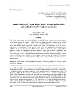 Between Ethnic and English Names: Name Choice for Transnational Chinese Students in a US Academic Community