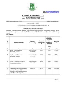 Rishra Municipality 49/56/57, Rabindra Sarani Rishra, Hooghly, West Bengal, Pin – 712248