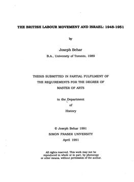 The British Labour Movement and Israel: 1948-1961