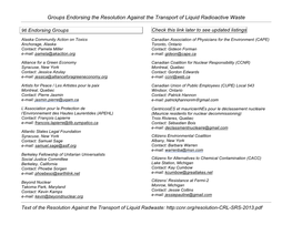 Groups Endorsing the Resolution Against the Transport of Liquid Radioactive Waste