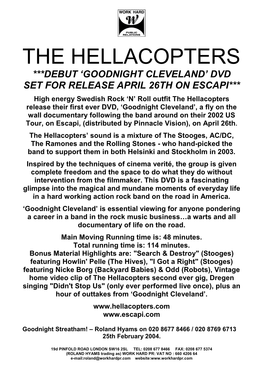 The Hellacopters ***Debut ‘Goodnight Cleveland’ Dvd Set for Release April 26Th on Escapi***