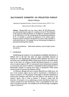 Multivariate Symmetry Via Projection Pursuit David K