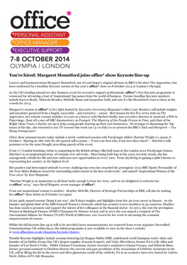 Margaret Mountford Joins Office* Show Keynote Line-Up