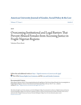 Overcoming Institutional and Legal Barriers That Prevent Abused Females from Accessing Justice in Fragile Nigerian Regions Valentina Okaru-Bisant